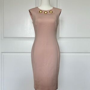 Calvin Klein Blush Midi Sheath Dress with Gold Ring Detail